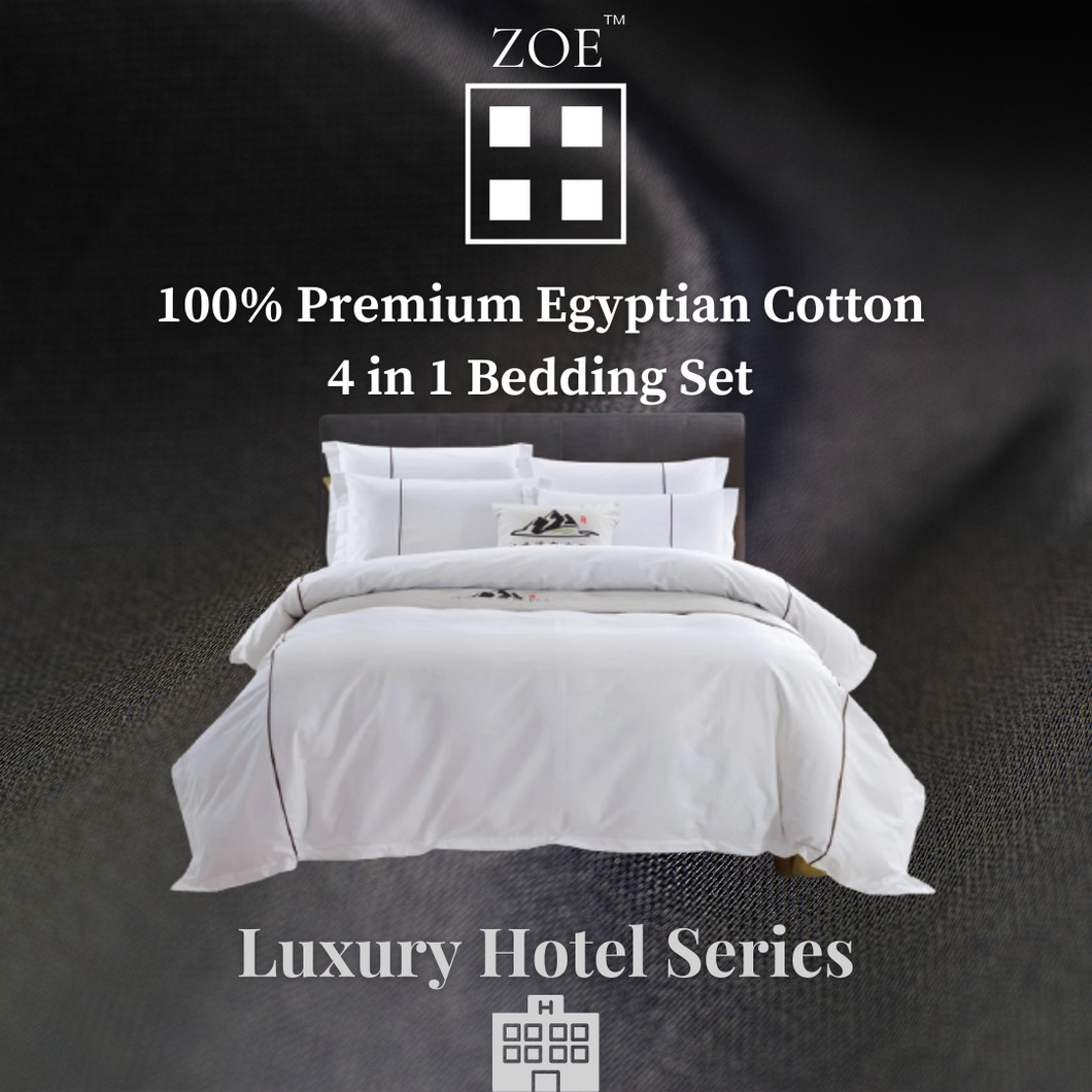 Zoe 4 in 1 Premium Egyptian Cotton Bedding Set Plain White Hotel Quality - Super Single / Queen / King - Zoe Home®